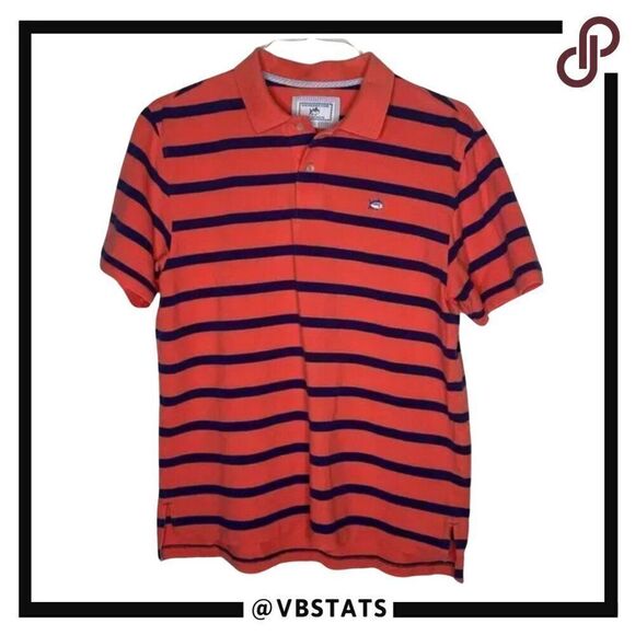 Southern Tide Skip Jack Orange and Navy Striped Short Sleeve Polo Size Large - Picture 1 of 8